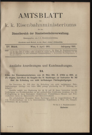 Verordnungs- und Anzeige-Blatt der k.k. General-Direction der österr. Staatsbahnen 19010406 Seite: 1