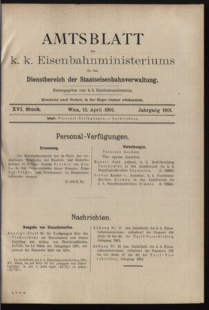 Verordnungs- und Anzeige-Blatt der k.k. General-Direction der österr. Staatsbahnen 19010413 Seite: 1