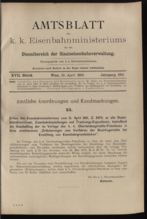 Verordnungs- und Anzeige-Blatt der k.k. General-Direction der österr. Staatsbahnen 19010420 Seite: 1