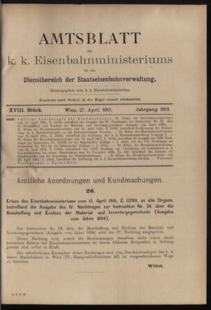 Verordnungs- und Anzeige-Blatt der k.k. General-Direction der österr. Staatsbahnen 19010427 Seite: 1