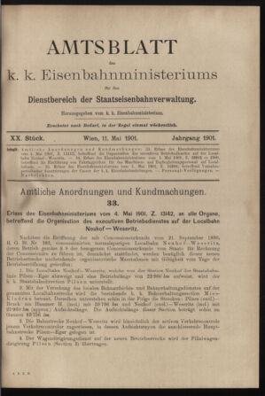 Verordnungs- und Anzeige-Blatt der k.k. General-Direction der österr. Staatsbahnen 19010511 Seite: 1