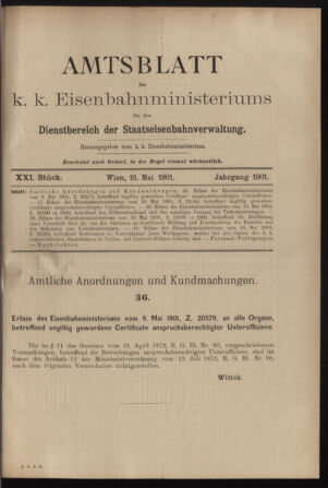 Verordnungs- und Anzeige-Blatt der k.k. General-Direction der österr. Staatsbahnen 19010518 Seite: 1