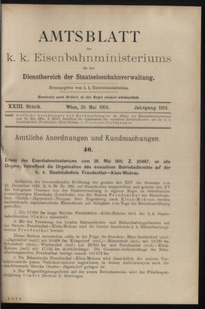 Verordnungs- und Anzeige-Blatt der k.k. General-Direction der österr. Staatsbahnen 19010529 Seite: 1