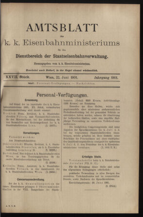 Verordnungs- und Anzeige-Blatt der k.k. General-Direction der österr. Staatsbahnen 19010622 Seite: 1