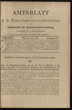 Verordnungs- und Anzeige-Blatt der k.k. General-Direction der österr. Staatsbahnen 19010629 Seite: 1