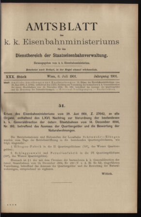 Verordnungs- und Anzeige-Blatt der k.k. General-Direction der österr. Staatsbahnen 19010706 Seite: 1