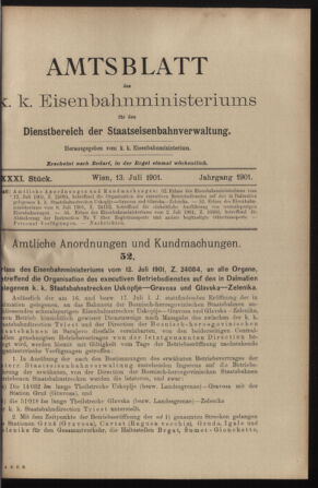 Verordnungs- und Anzeige-Blatt der k.k. General-Direction der österr. Staatsbahnen 19010713 Seite: 1