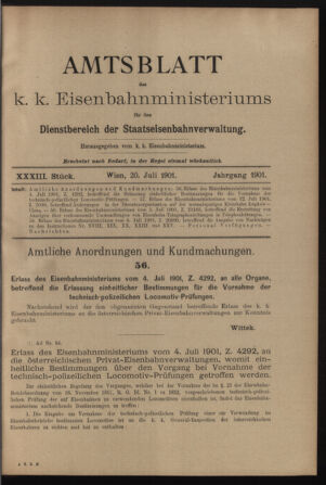 Verordnungs- und Anzeige-Blatt der k.k. General-Direction der österr. Staatsbahnen 19010720 Seite: 1