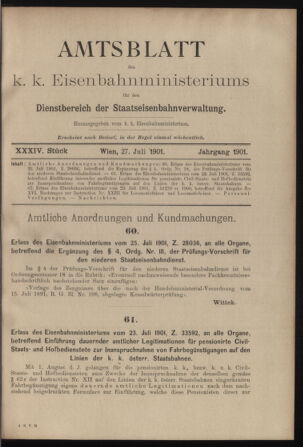 Verordnungs- und Anzeige-Blatt der k.k. General-Direction der österr. Staatsbahnen 19010727 Seite: 1