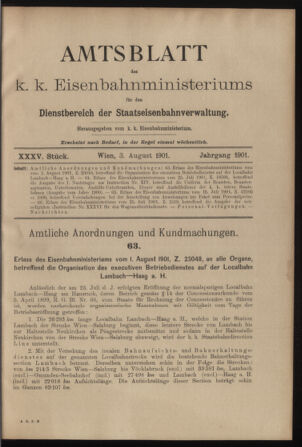 Verordnungs- und Anzeige-Blatt der k.k. General-Direction der österr. Staatsbahnen 19010803 Seite: 1