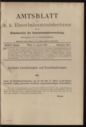 Verordnungs- und Anzeige-Blatt der k.k. General-Direction der österr. Staatsbahnen 19010809 Seite: 1