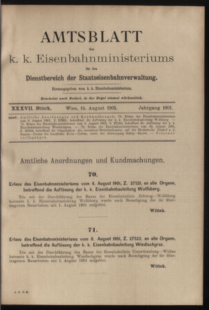 Verordnungs- und Anzeige-Blatt der k.k. General-Direction der österr. Staatsbahnen 19010814 Seite: 1