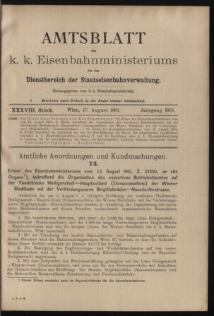 Verordnungs- und Anzeige-Blatt der k.k. General-Direction der österr. Staatsbahnen 19010817 Seite: 1