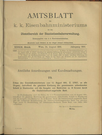 Verordnungs- und Anzeige-Blatt der k.k. General-Direction der österr. Staatsbahnen 19010824 Seite: 1