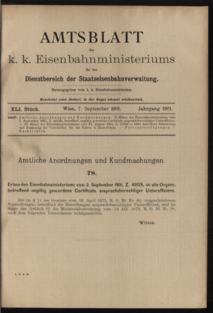 Verordnungs- und Anzeige-Blatt der k.k. General-Direction der österr. Staatsbahnen 19010907 Seite: 1