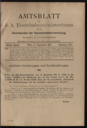 Verordnungs- und Anzeige-Blatt der k.k. General-Direction der österr. Staatsbahnen 19010921 Seite: 1