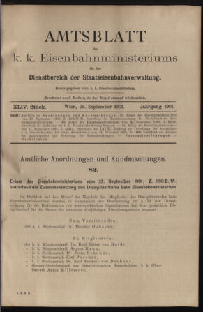 Verordnungs- und Anzeige-Blatt der k.k. General-Direction der österr. Staatsbahnen 19010928 Seite: 1