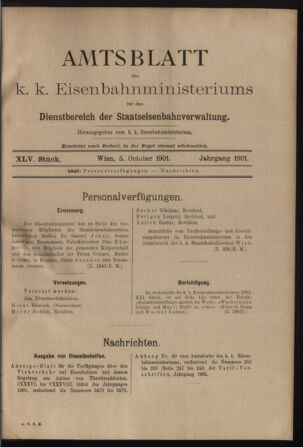 Verordnungs- und Anzeige-Blatt der k.k. General-Direction der österr. Staatsbahnen 19011005 Seite: 1