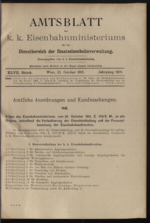 Verordnungs- und Anzeige-Blatt der k.k. General-Direction der österr. Staatsbahnen 19011023 Seite: 1