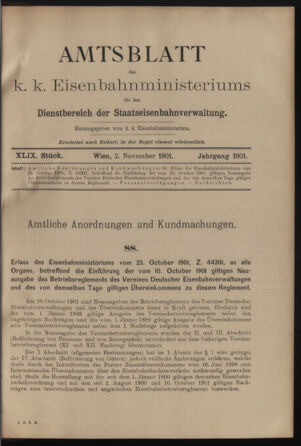 Verordnungs- und Anzeige-Blatt der k.k. General-Direction der österr. Staatsbahnen 19011102 Seite: 1