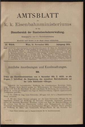 Verordnungs- und Anzeige-Blatt der k.k. General-Direction der österr. Staatsbahnen 19011116 Seite: 1