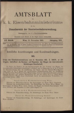 Verordnungs- und Anzeige-Blatt der k.k. General-Direction der österr. Staatsbahnen 19011123 Seite: 1