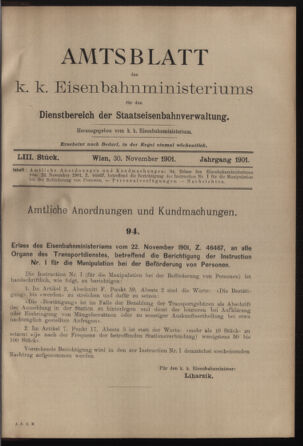 Verordnungs- und Anzeige-Blatt der k.k. General-Direction der österr. Staatsbahnen 19011130 Seite: 1