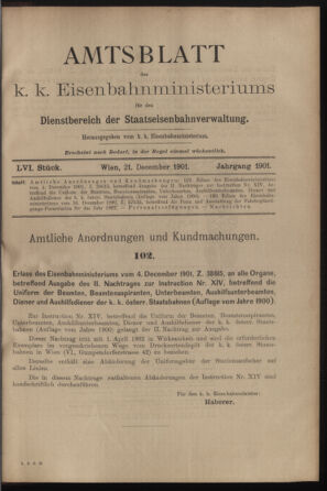 Verordnungs- und Anzeige-Blatt der k.k. General-Direction der österr. Staatsbahnen 19011221 Seite: 1