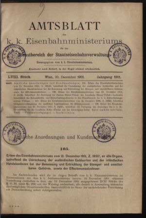 Verordnungs- und Anzeige-Blatt der k.k. General-Direction der österr. Staatsbahnen 19011230 Seite: 1