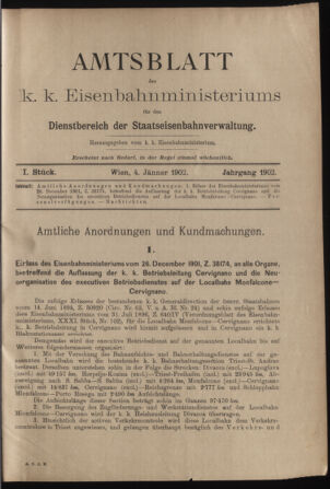 Verordnungs- und Anzeige-Blatt der k.k. General-Direction der österr. Staatsbahnen 19020104 Seite: 1