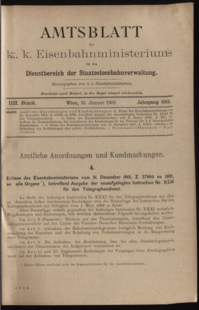 Verordnungs- und Anzeige-Blatt der k.k. General-Direction der österr. Staatsbahnen 19020118 Seite: 1