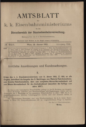 Verordnungs- und Anzeige-Blatt der k.k. General-Direction der österr. Staatsbahnen 19020125 Seite: 1