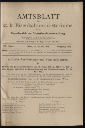 Verordnungs- und Anzeige-Blatt der k.k. General-Direction der österr. Staatsbahnen 19020130 Seite: 1