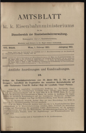 Verordnungs- und Anzeige-Blatt der k.k. General-Direction der österr. Staatsbahnen 19020201 Seite: 1