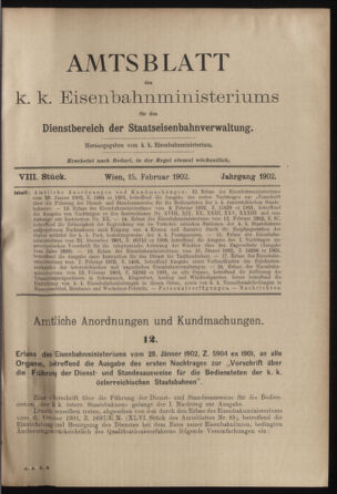 Verordnungs- und Anzeige-Blatt der k.k. General-Direction der österr. Staatsbahnen 19020215 Seite: 1