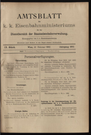 Verordnungs- und Anzeige-Blatt der k.k. General-Direction der österr. Staatsbahnen 19020222 Seite: 1