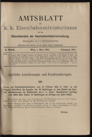 Verordnungs- und Anzeige-Blatt der k.k. General-Direction der österr. Staatsbahnen 19020301 Seite: 1