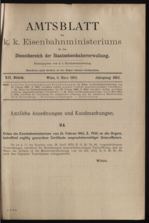 Verordnungs- und Anzeige-Blatt der k.k. General-Direction der österr. Staatsbahnen 19020308 Seite: 1