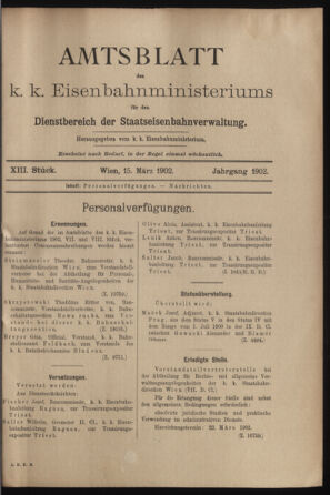 Verordnungs- und Anzeige-Blatt der k.k. General-Direction der österr. Staatsbahnen 19020315 Seite: 1