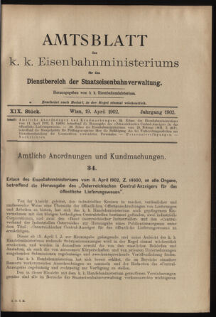 Verordnungs- und Anzeige-Blatt der k.k. General-Direction der österr. Staatsbahnen 19020419 Seite: 1