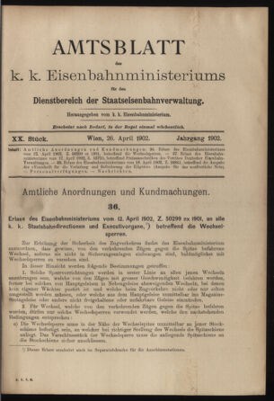 Verordnungs- und Anzeige-Blatt der k.k. General-Direction der österr. Staatsbahnen 19020426 Seite: 1