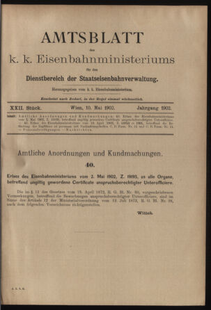 Verordnungs- und Anzeige-Blatt der k.k. General-Direction der österr. Staatsbahnen 19020510 Seite: 1