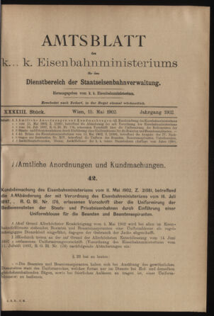 Verordnungs- und Anzeige-Blatt der k.k. General-Direction der österr. Staatsbahnen 19020515 Seite: 1