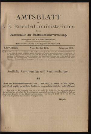 Verordnungs- und Anzeige-Blatt der k.k. General-Direction der österr. Staatsbahnen 19020517 Seite: 1