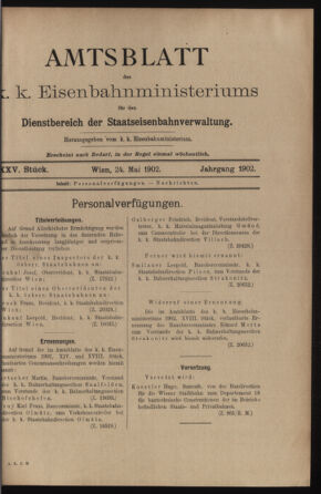 Verordnungs- und Anzeige-Blatt der k.k. General-Direction der österr. Staatsbahnen 19020524 Seite: 1