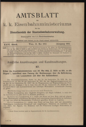 Verordnungs- und Anzeige-Blatt der k.k. General-Direction der österr. Staatsbahnen 19020531 Seite: 1