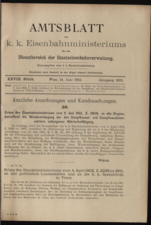 Verordnungs- und Anzeige-Blatt der k.k. General-Direction der österr. Staatsbahnen 19020614 Seite: 1