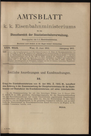 Verordnungs- und Anzeige-Blatt der k.k. General-Direction der österr. Staatsbahnen 19020621 Seite: 1