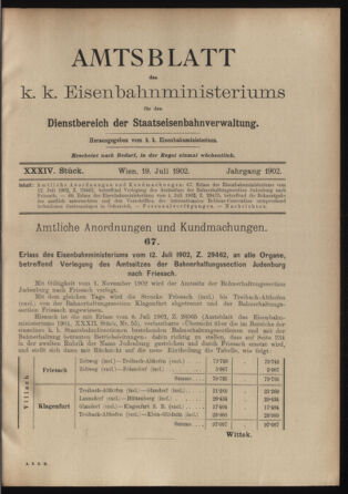 Verordnungs- und Anzeige-Blatt der k.k. General-Direction der österr. Staatsbahnen 19020719 Seite: 1