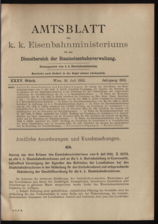 Verordnungs- und Anzeige-Blatt der k.k. General-Direction der österr. Staatsbahnen 19020726 Seite: 1